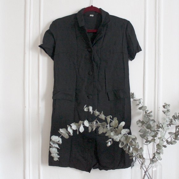 Black linen button mini dress - Picture 1 of 6